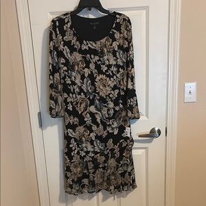 Connected Apparel Black and Beige Floral Maxi Dress